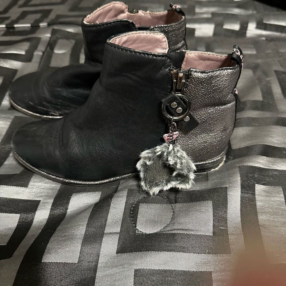 Juicy couture black girl booties , silver glitter back
